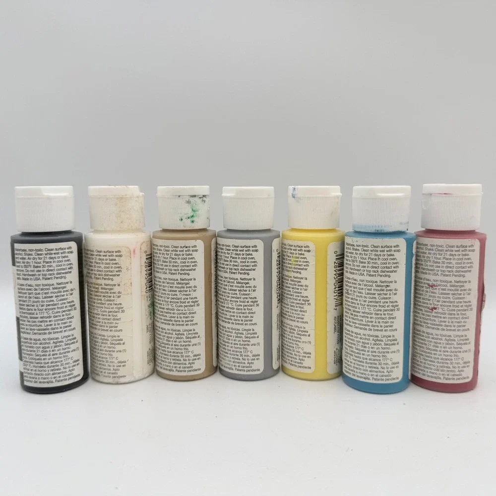 FolkArt Enamels Acrylic Paint For Glass Ceramics 7 Colors 2oz Bottles Plaid Set